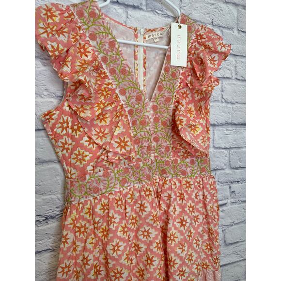 Marea The Fiesta Midi Dress Floral Embroidered Cotton Tiered Ruffle MED - NWT - Picture 3 of 5